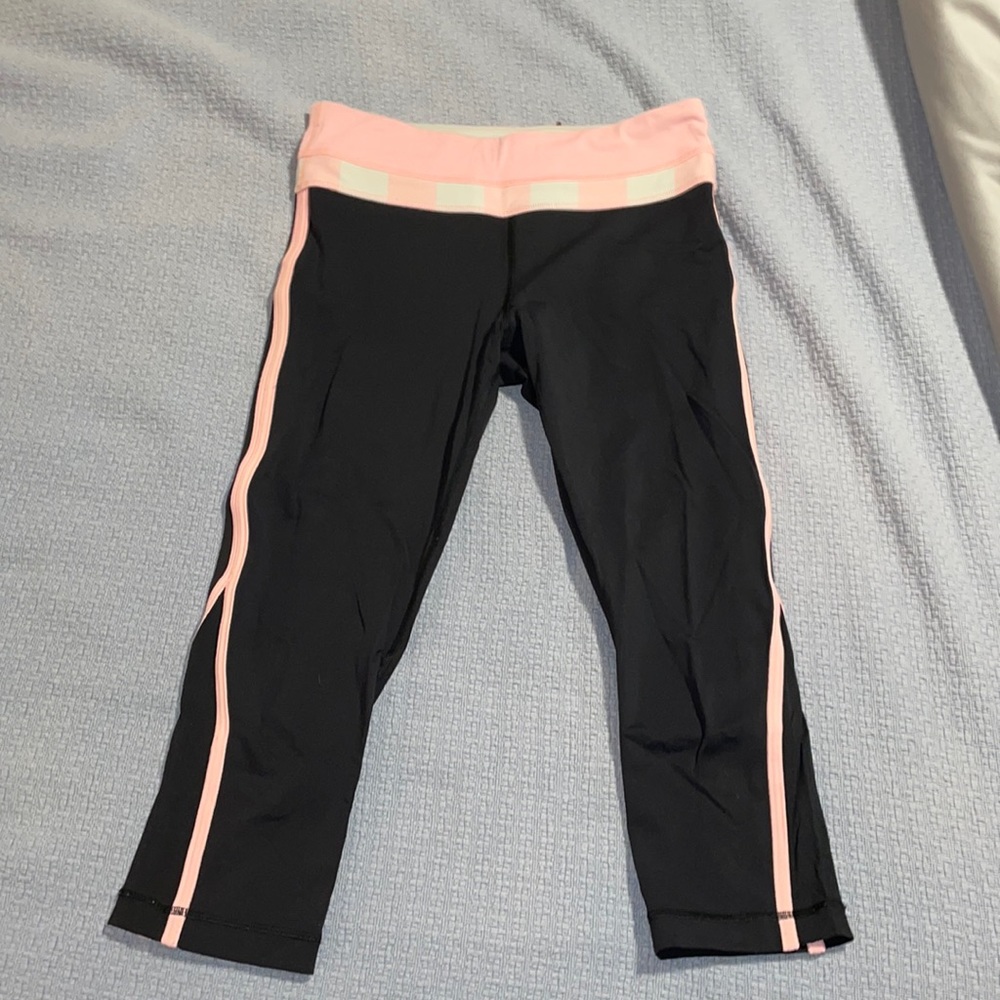 Lululemon black, pink and white crop leggings, size 6